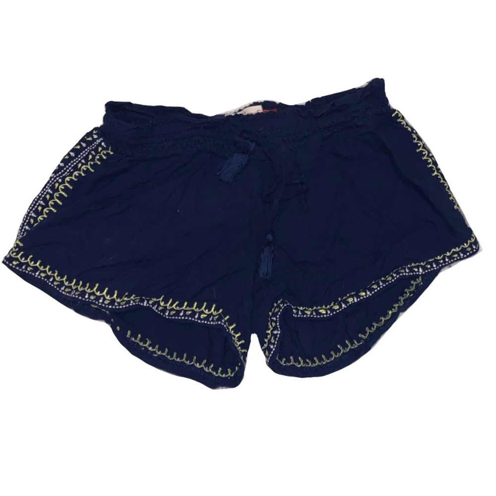 Red camel flowy embroidered shorts
